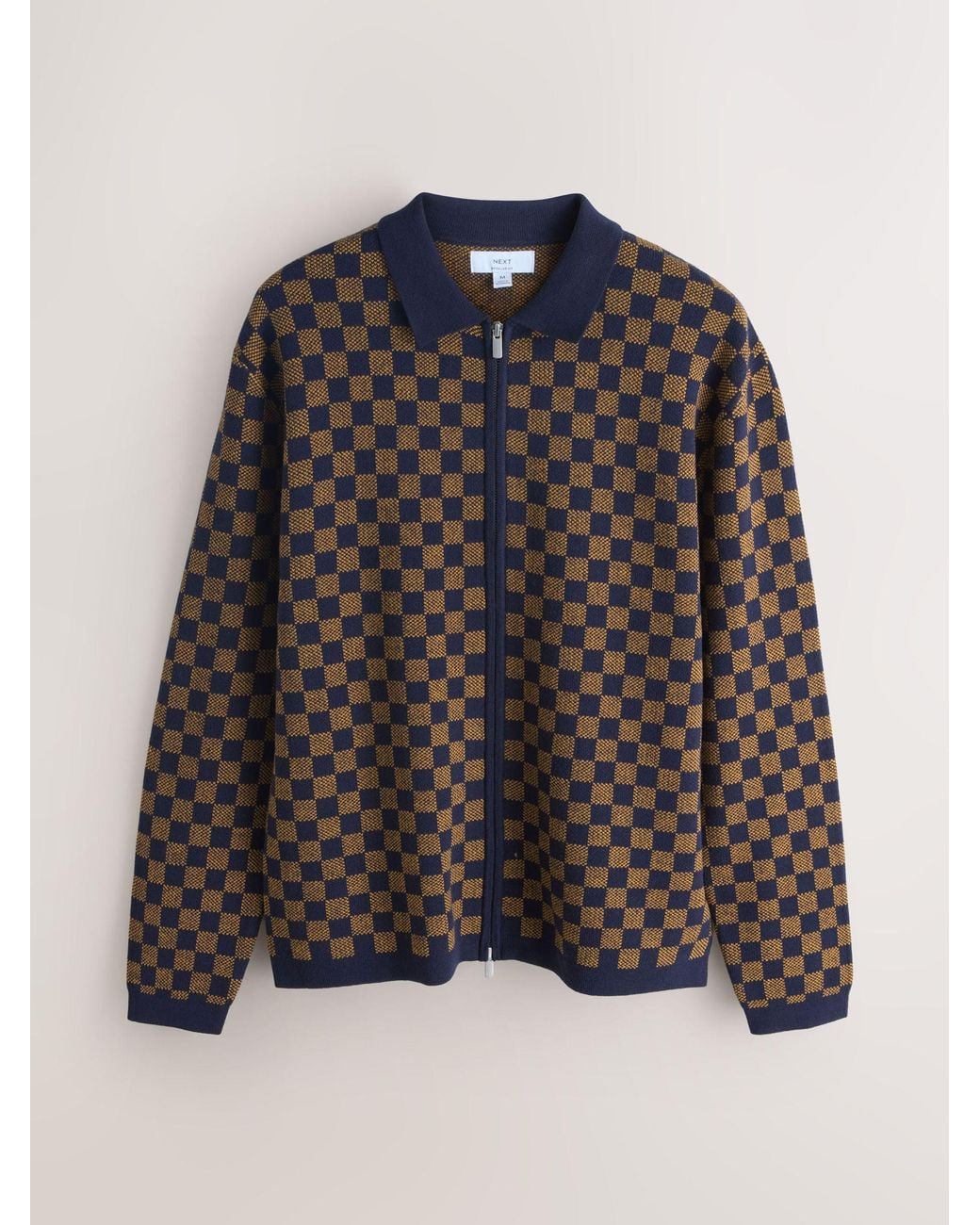 Next Multicolor Regular Fit Geo Pattern Zip-Through Collared Cardigan for men