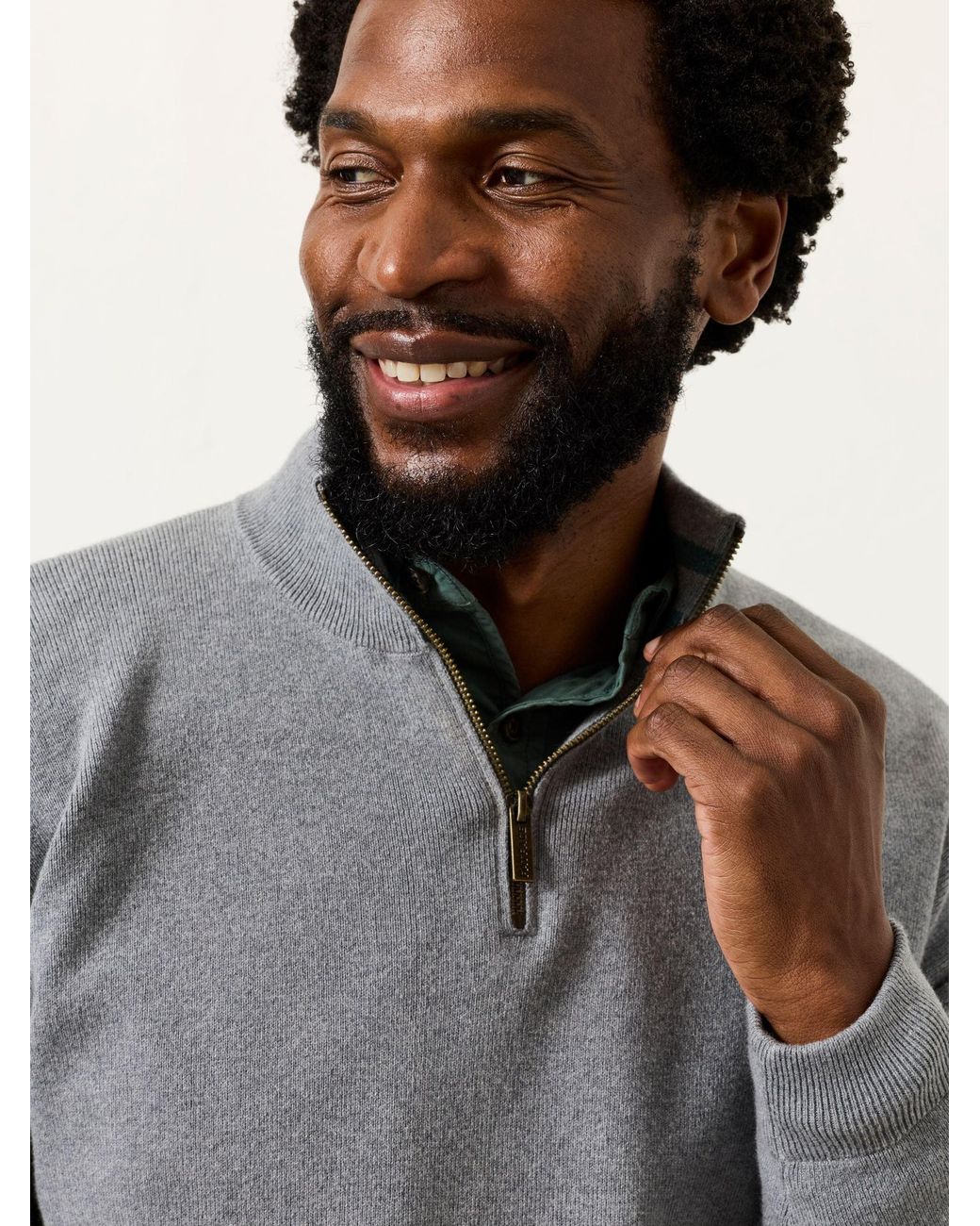 FatFace Gray Helston Knitted Quarter Neck Jumper for men