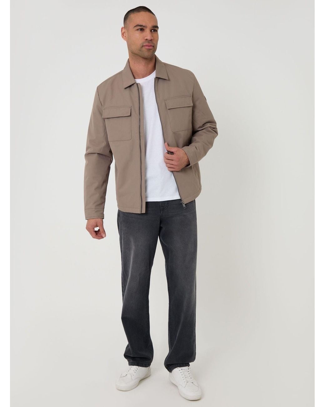 Threadbare Natural Showerproof Padded Collared Zip Up Jacket for men