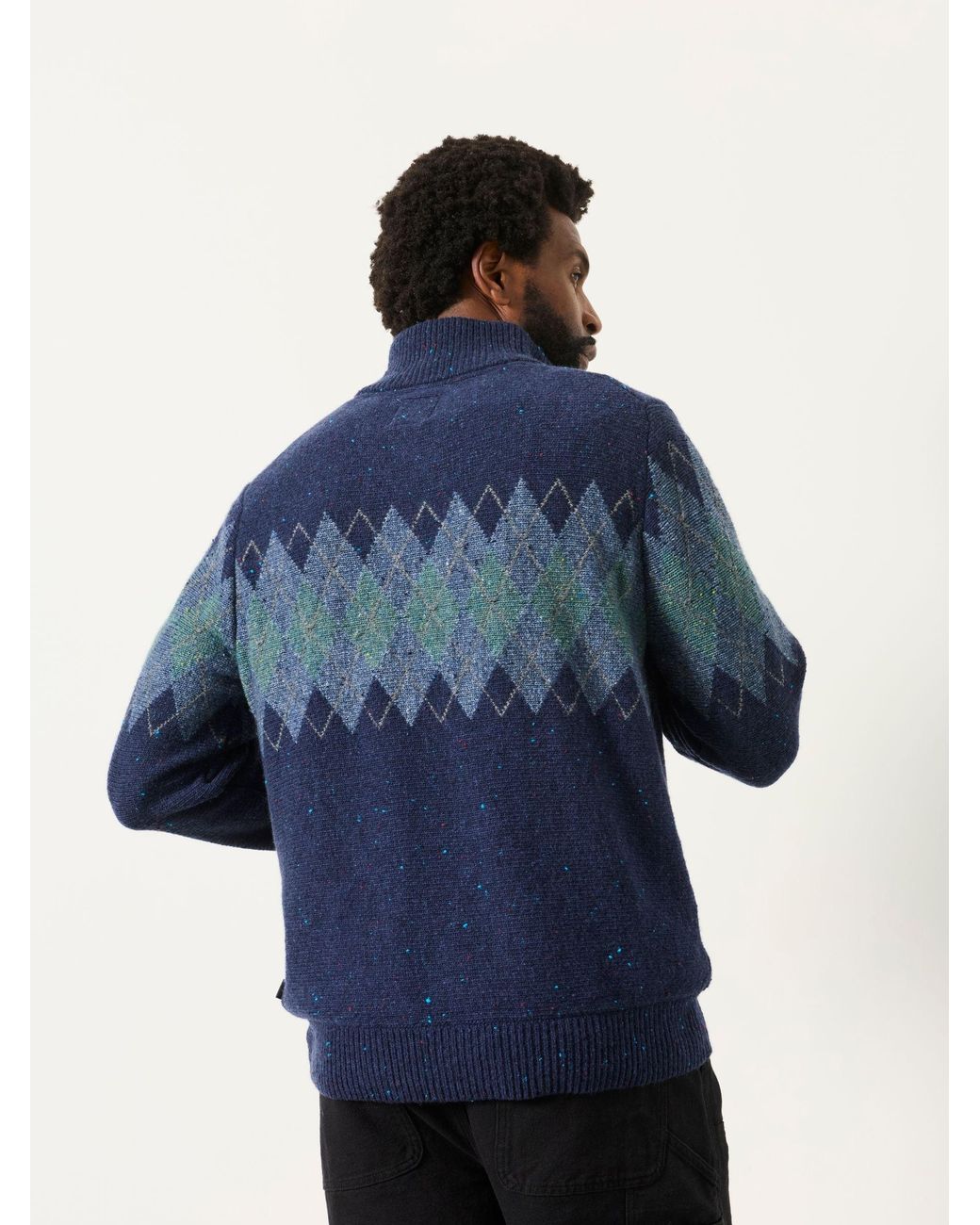 FatFace Blue Fatface Argyle Quarter Zip Knitted Jumper for men