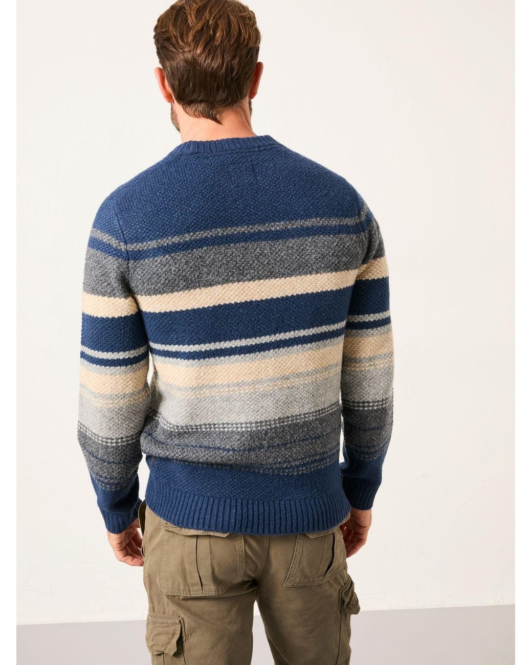 FatFace Blue Calder Stripe Crew Neck Knitted Jumper for men