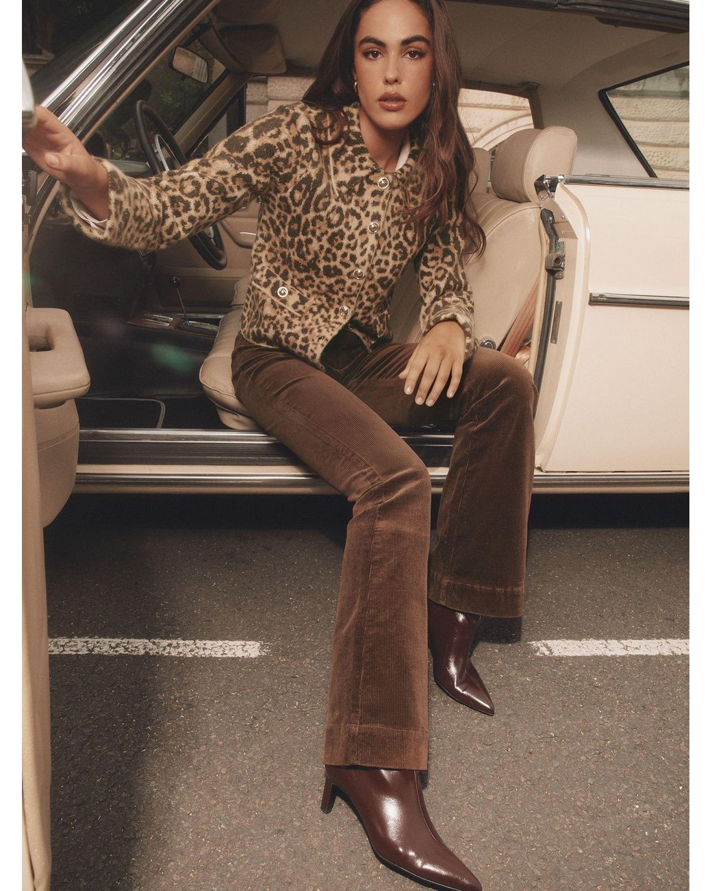 Lipsy Brown Leopard Print Collared Buttoned Knit Cardigan Jacket