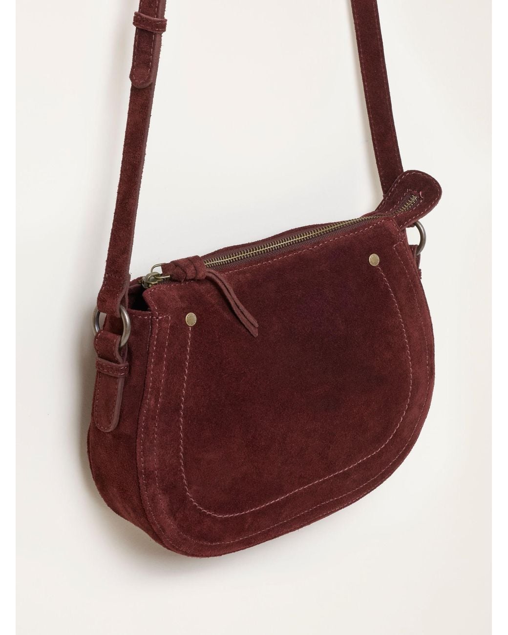 FatFace Red Fatface Burgundy Slouchy Suede Saddle Crossbody Bag