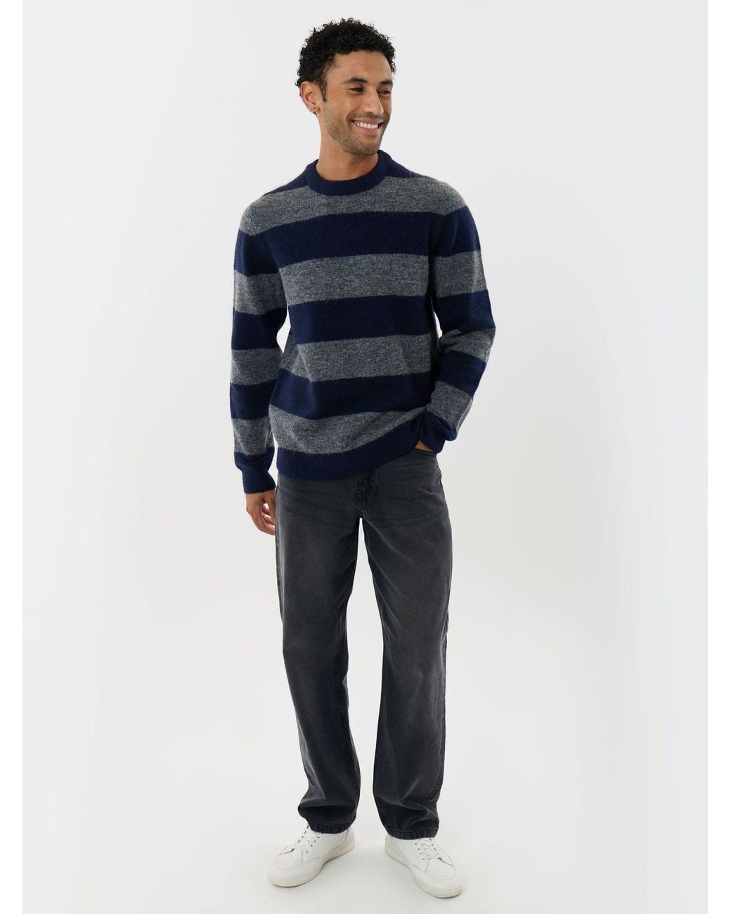 Threadbare Blue Knitted Crew Neck Jumper for men