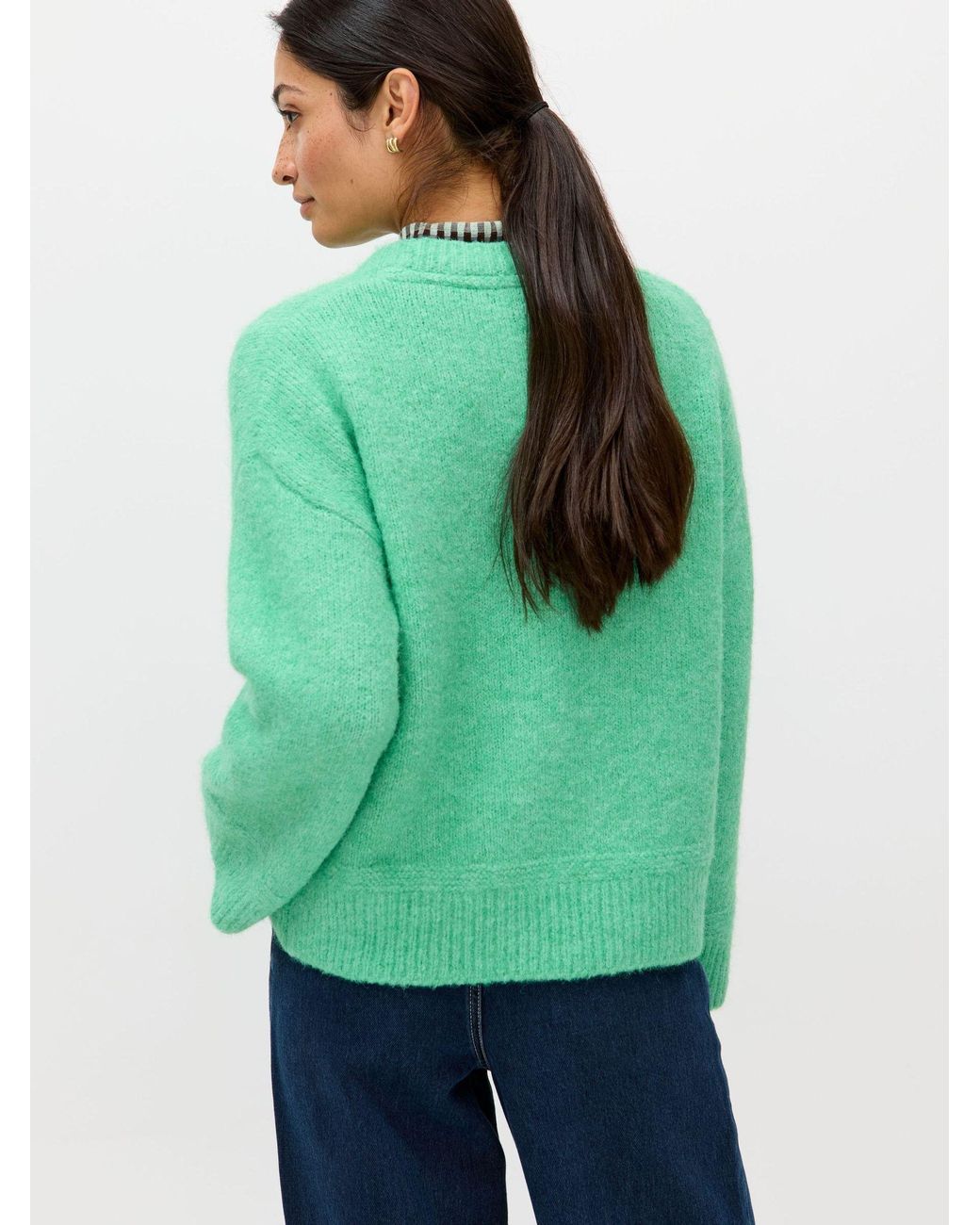 Oliver Bonas Green Cat Crew Neck Knitted Jumper