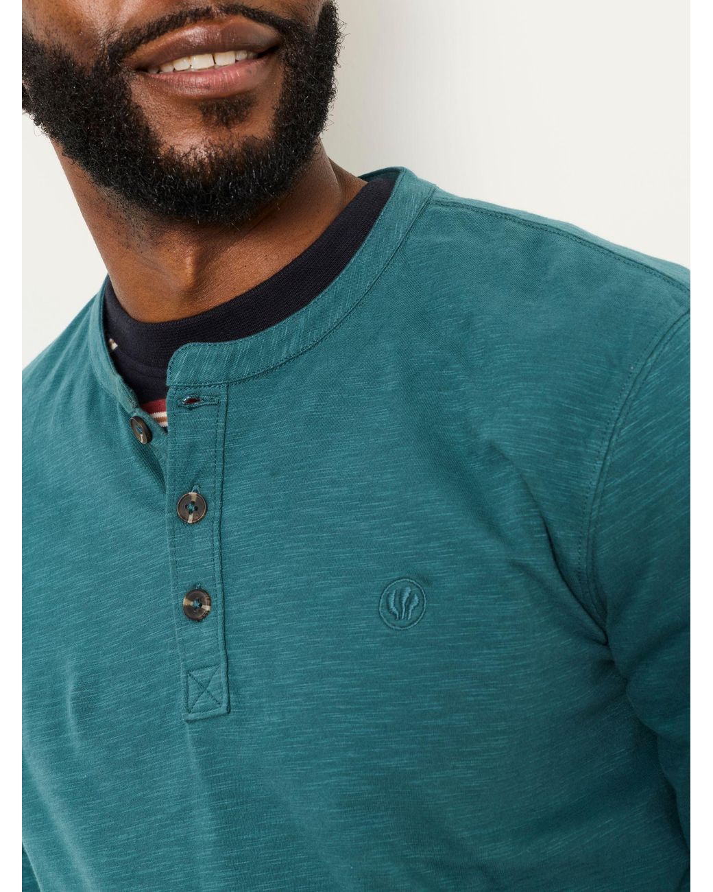 FatFace Blue Woodside Long Sleeve Henley Top for men