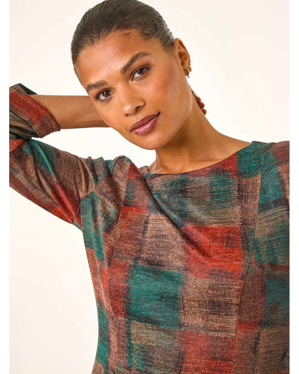 Roman Red Patchwork Print Shift Pocket Dress