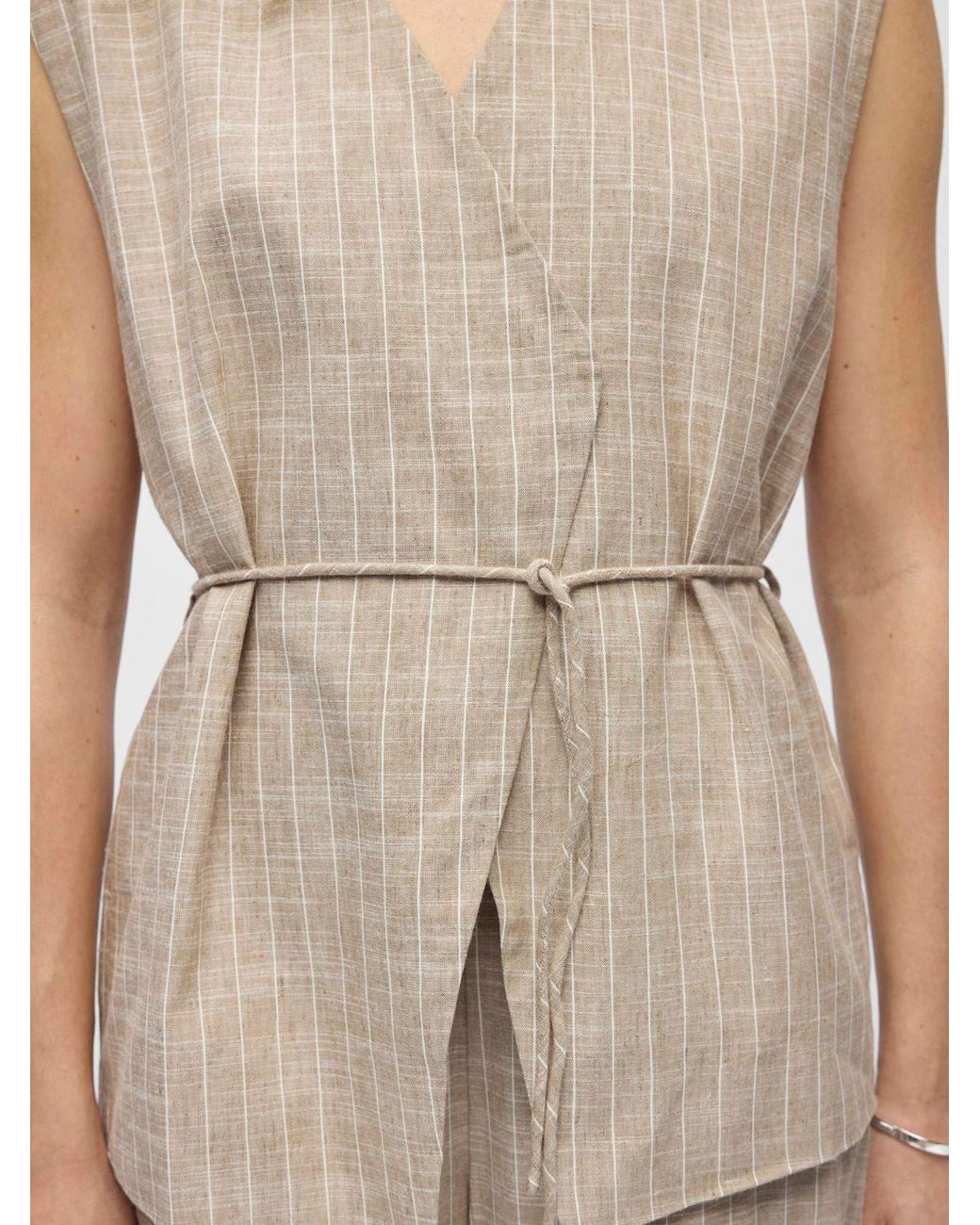 Object Natural Stripe Belted Waistcoat