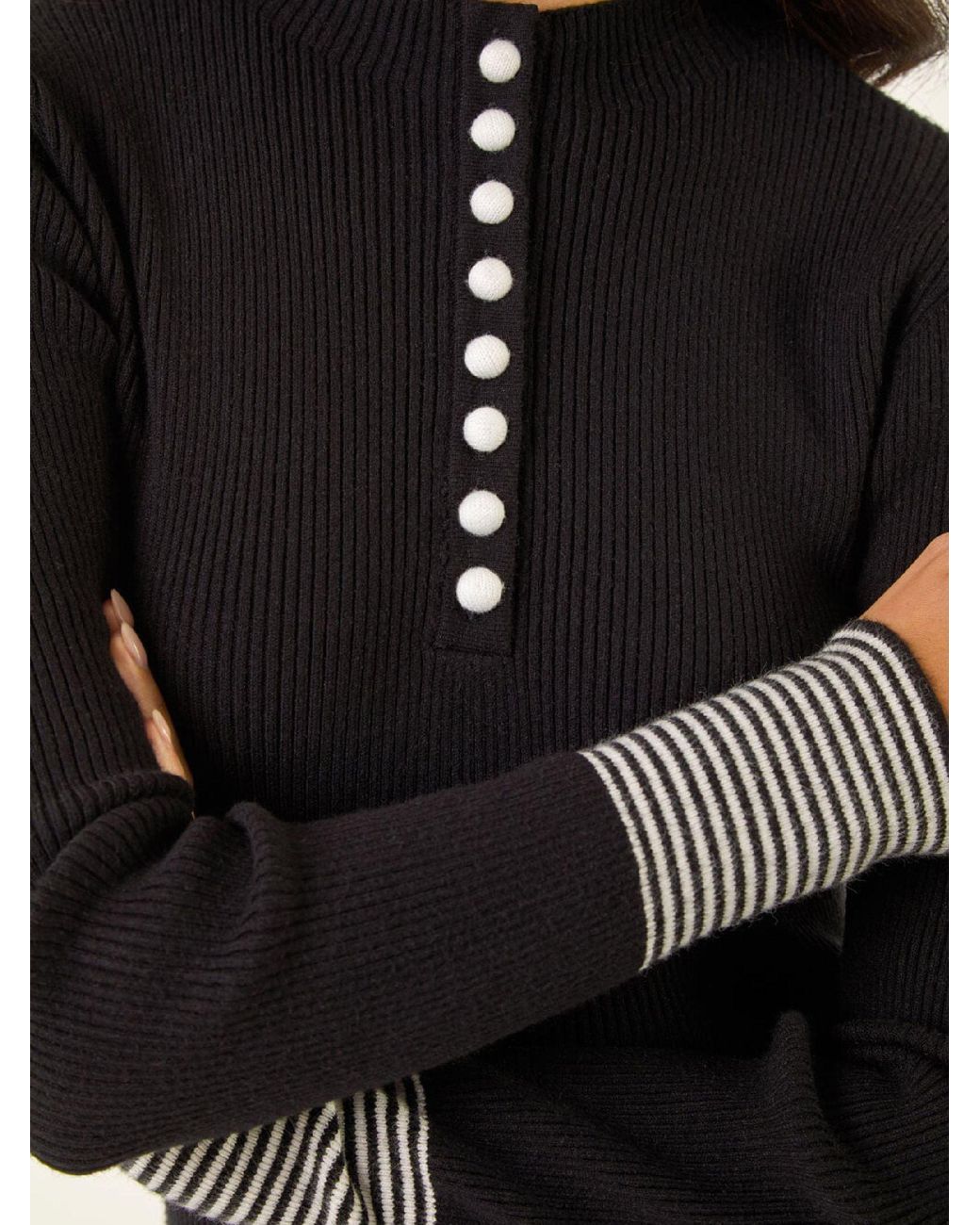 Roman Black Buttoned Ribbed Knit Jumper
