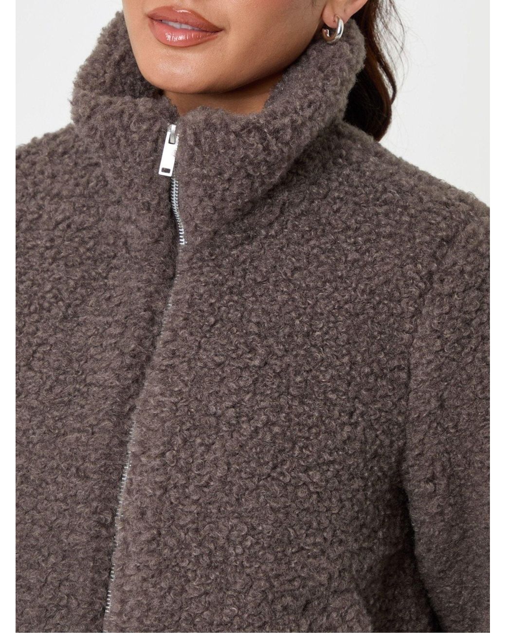 Threadbare Brown Dark Funnel Neck Borg Bomber Jacket