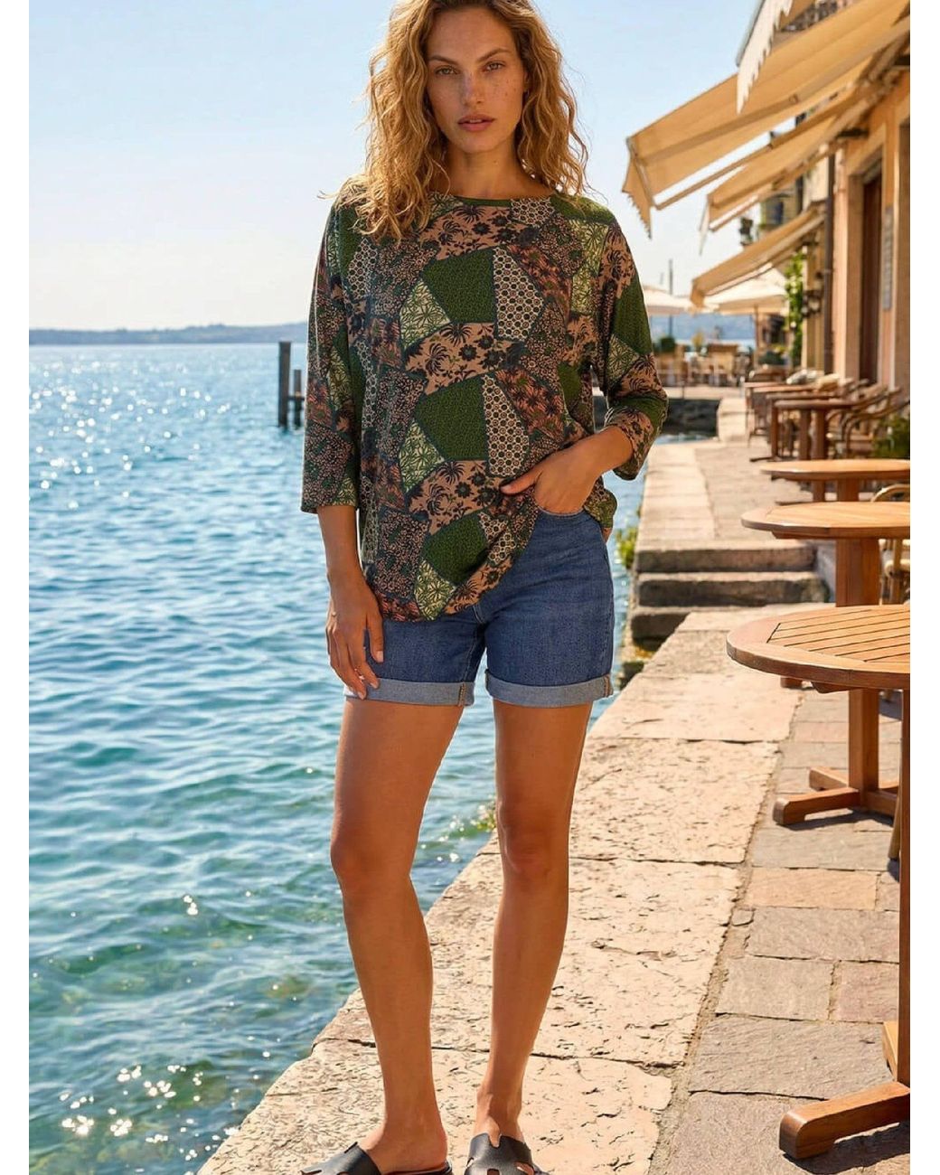 Roman Brown Floral Patchwork Stretch Top
