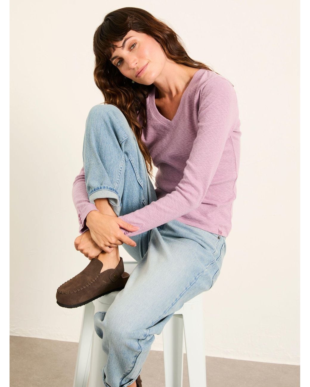 FatFace Pink Callie V Neck Top