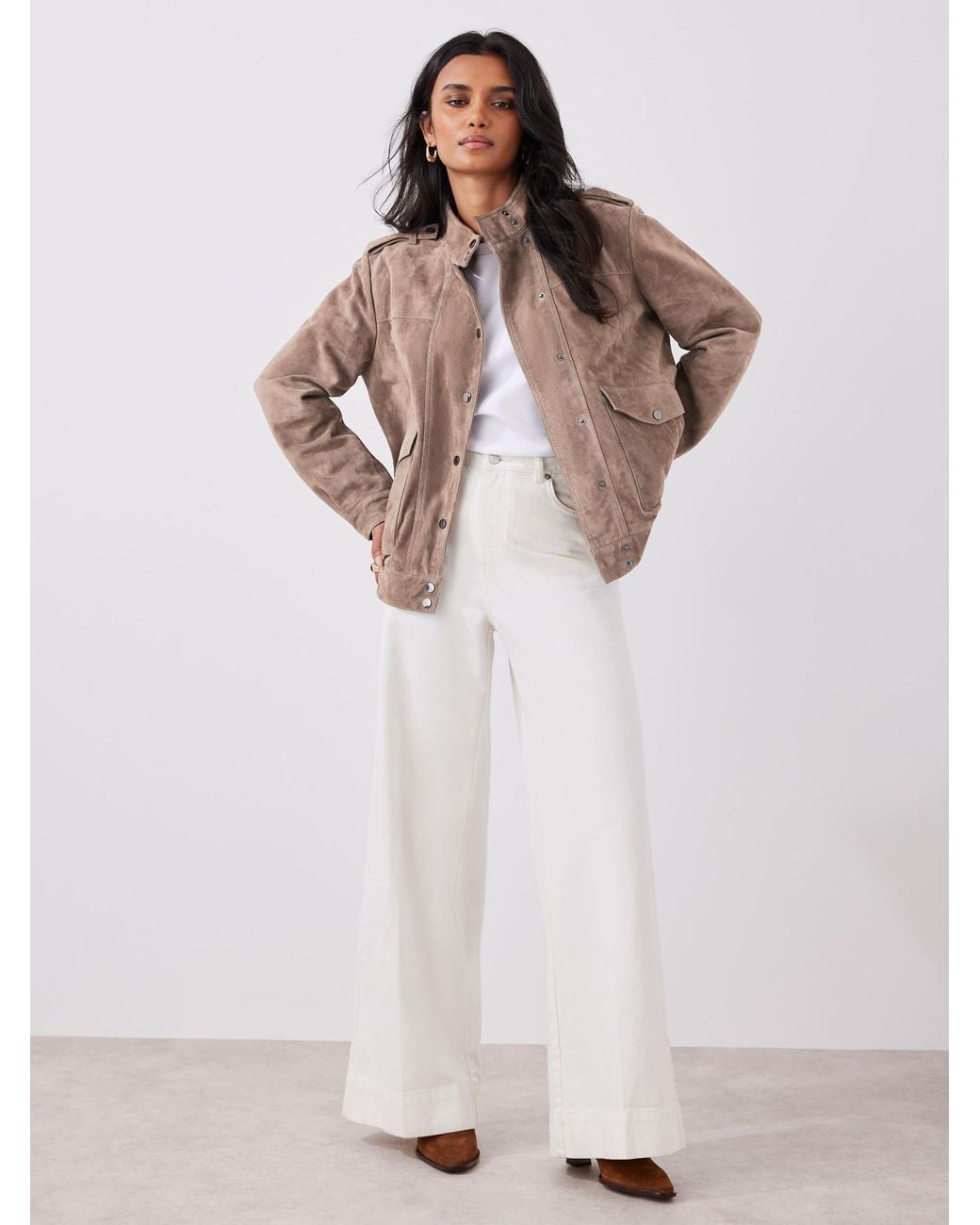 Mint Velvet Natural Suede Pilot Bomber Jacket