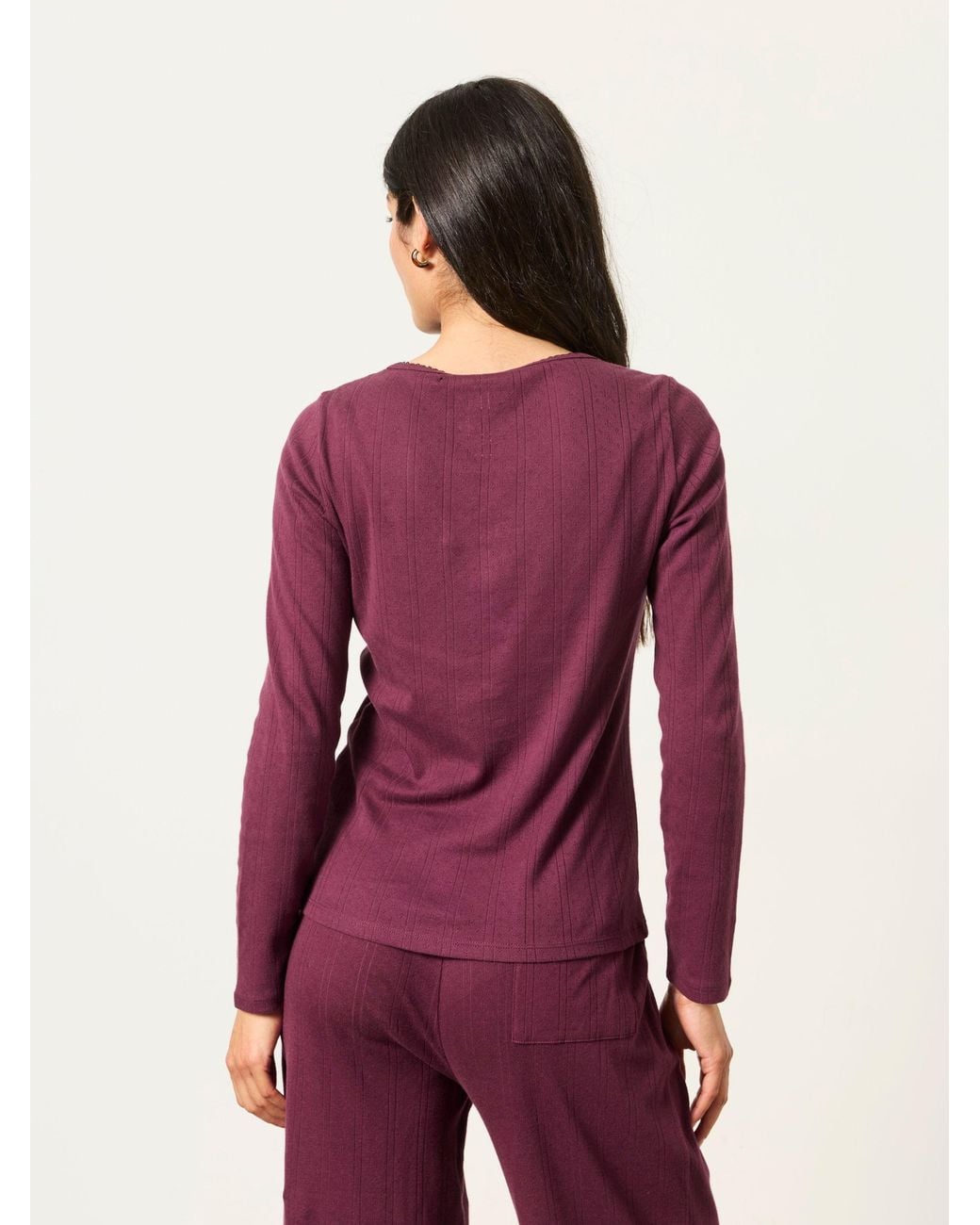 FatFace Purple Hattie Henley Pointelle Top