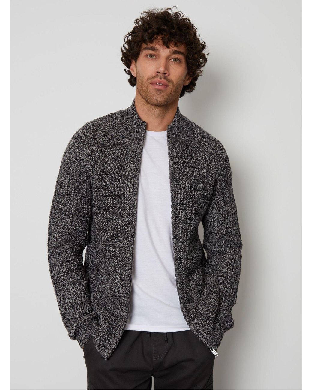 Threadbare Gray Full-Zip Cardigan for men