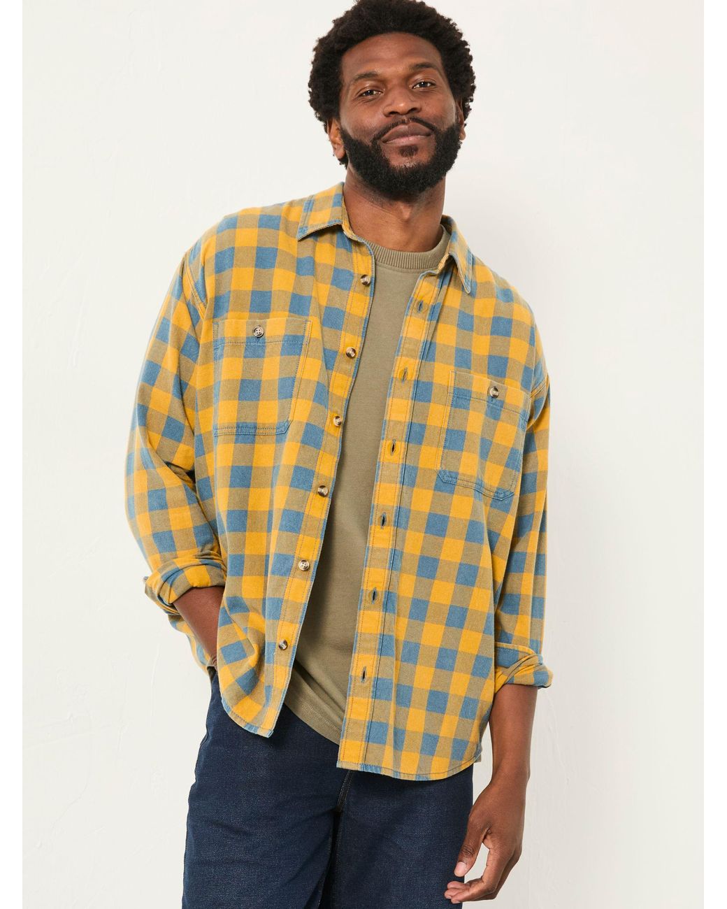 FatFace Green Thursby Long Sleeve Relaxed Fit Gingham Shirt for men
