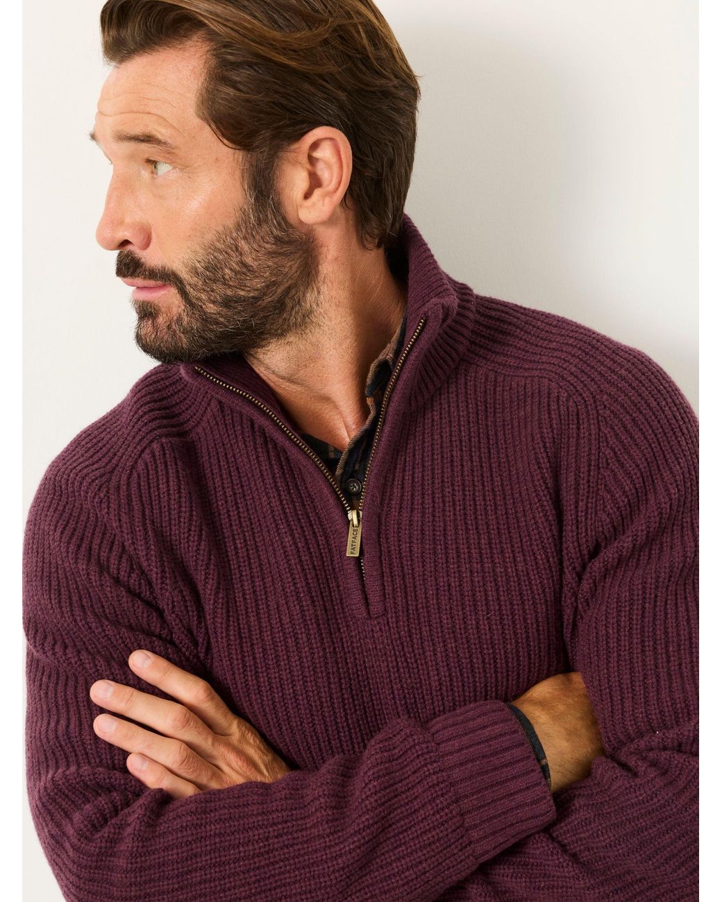 FatFace Purple Ember Quarter Zip Knitted Jumper for men