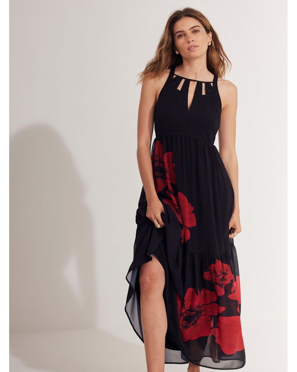 Mint Velvet Floral Print Maxi Dress in Red | Lyst