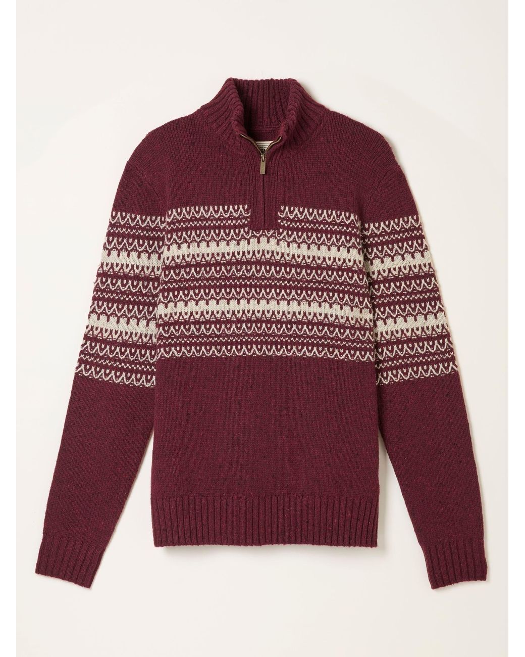 FatFace Brown Fairisle Knitted Half Neck Jumper for men