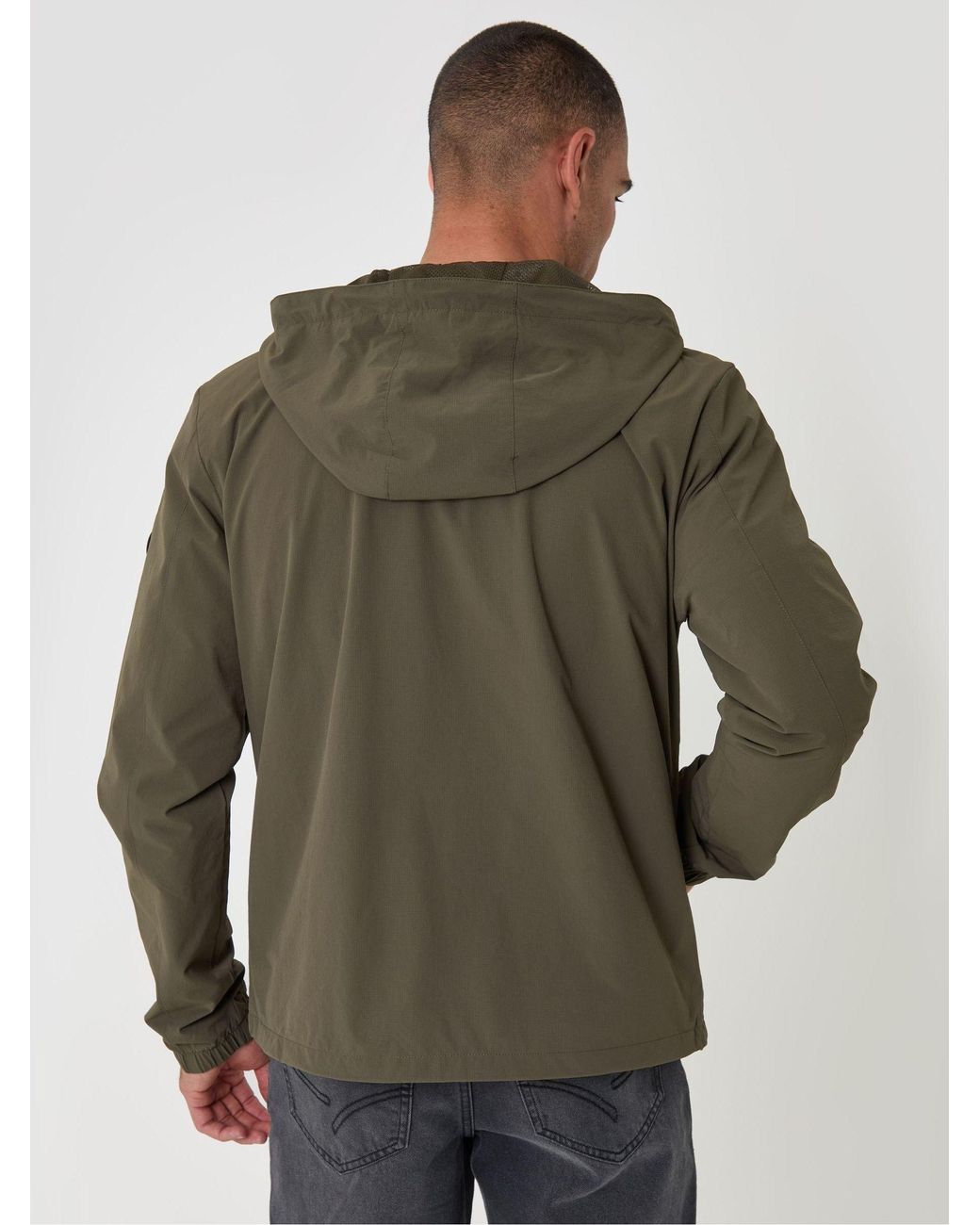 Threadbare Green Showerproof Ripstop Hooded Jacket for men