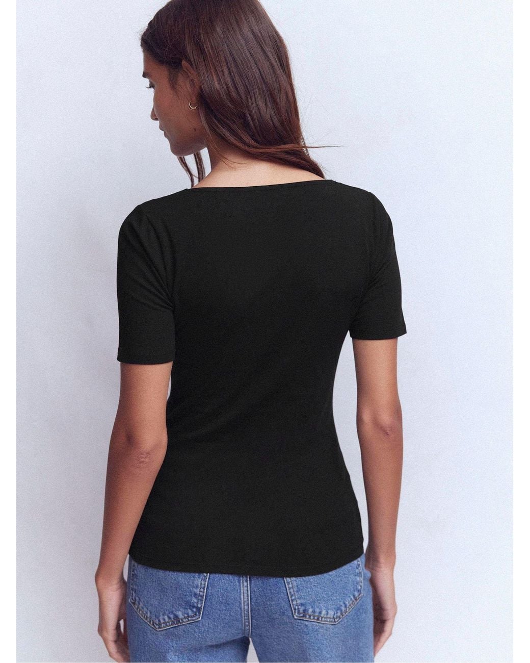 Boden Black Double Layer Square Neck Top