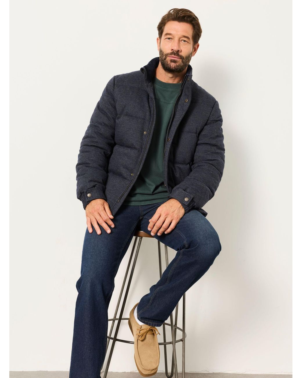 FatFace Gray Micro Check Padded Jacket for men