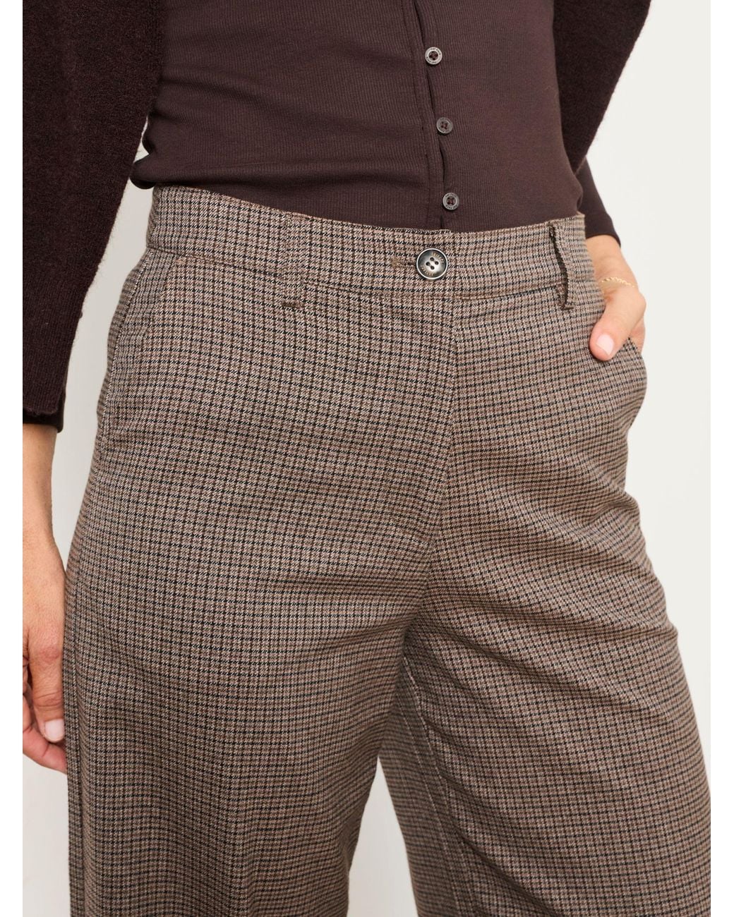 FatFace Brown Presley Mini Check Trousers