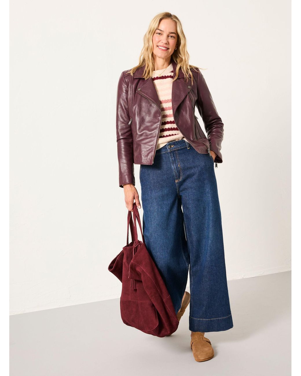 FatFace Blue Bethany Leather Biker Jacket
