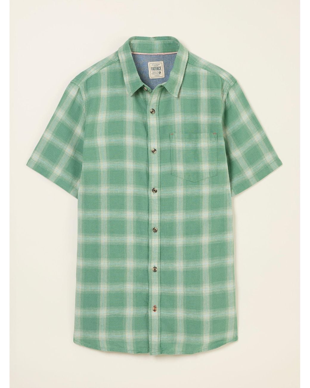 FatFace Green Short Sleeve Basel Check Shirt for men