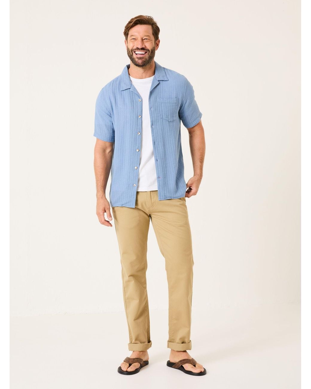FatFace Blue Bugle Short Sleeve Linen Cotton Shirt for men