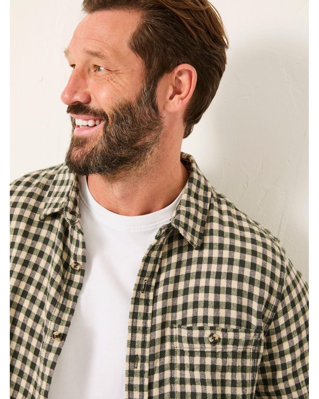 FatFace Natural Fatface Long Sleeve Herringbone Check Shirt for men