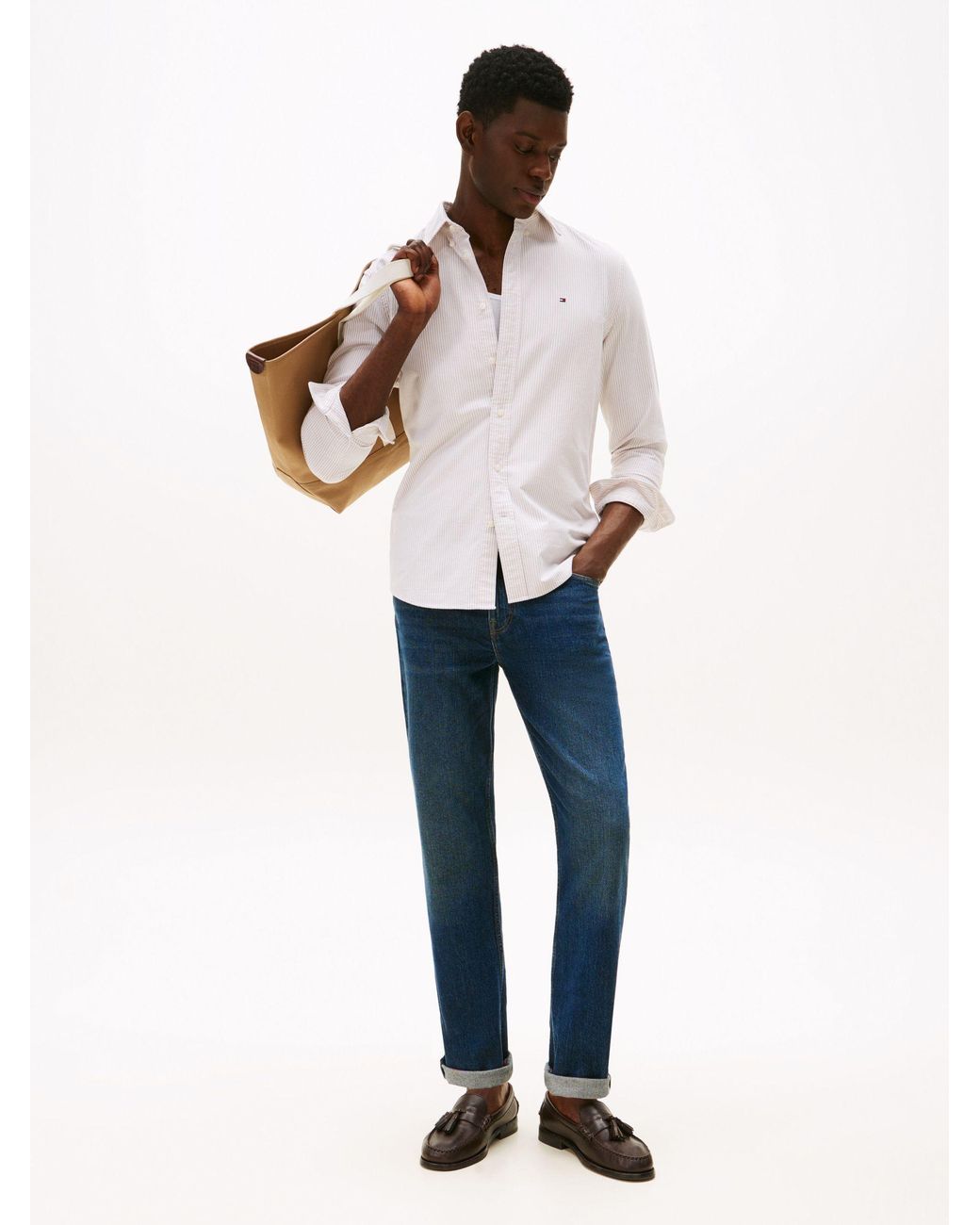 Tommy Hilfiger Brown Regular Fit Stripe Oxford Shirt for men