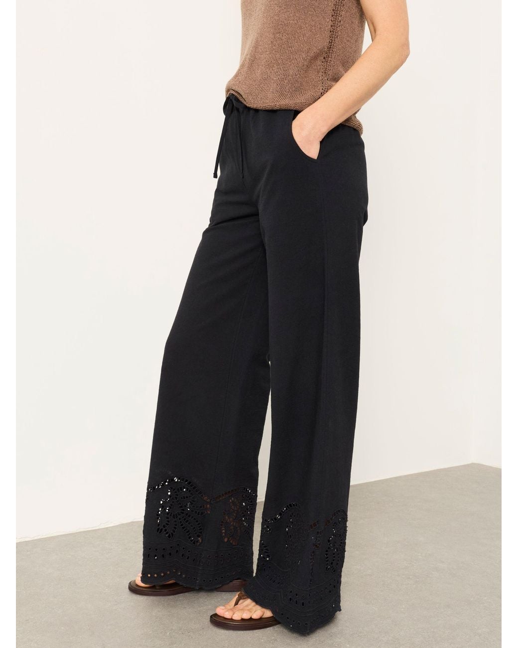 FatFace Metallic Amberly Embroidered Wide Leg Trousers