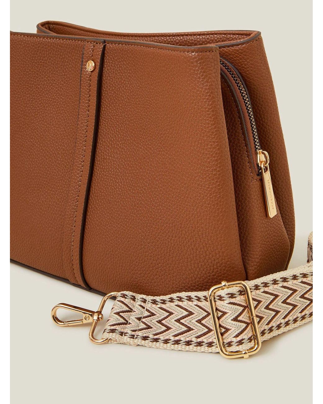 Accessorize Brown Faux Leather Webbing Strap Cross-Body Bag