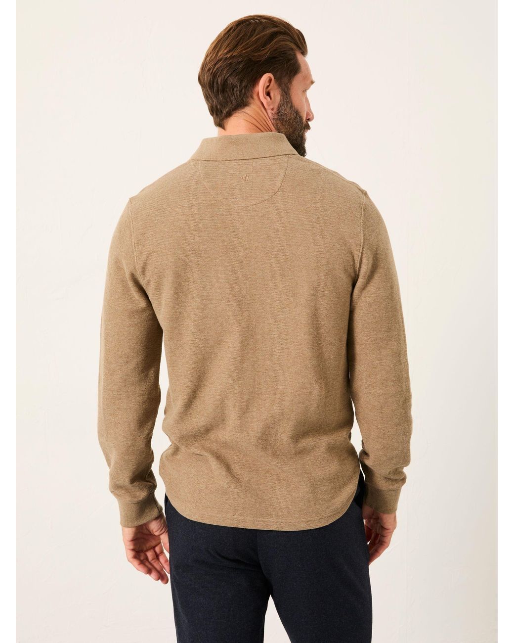 FatFace Natural Shawford Long Sleeve Polo for men