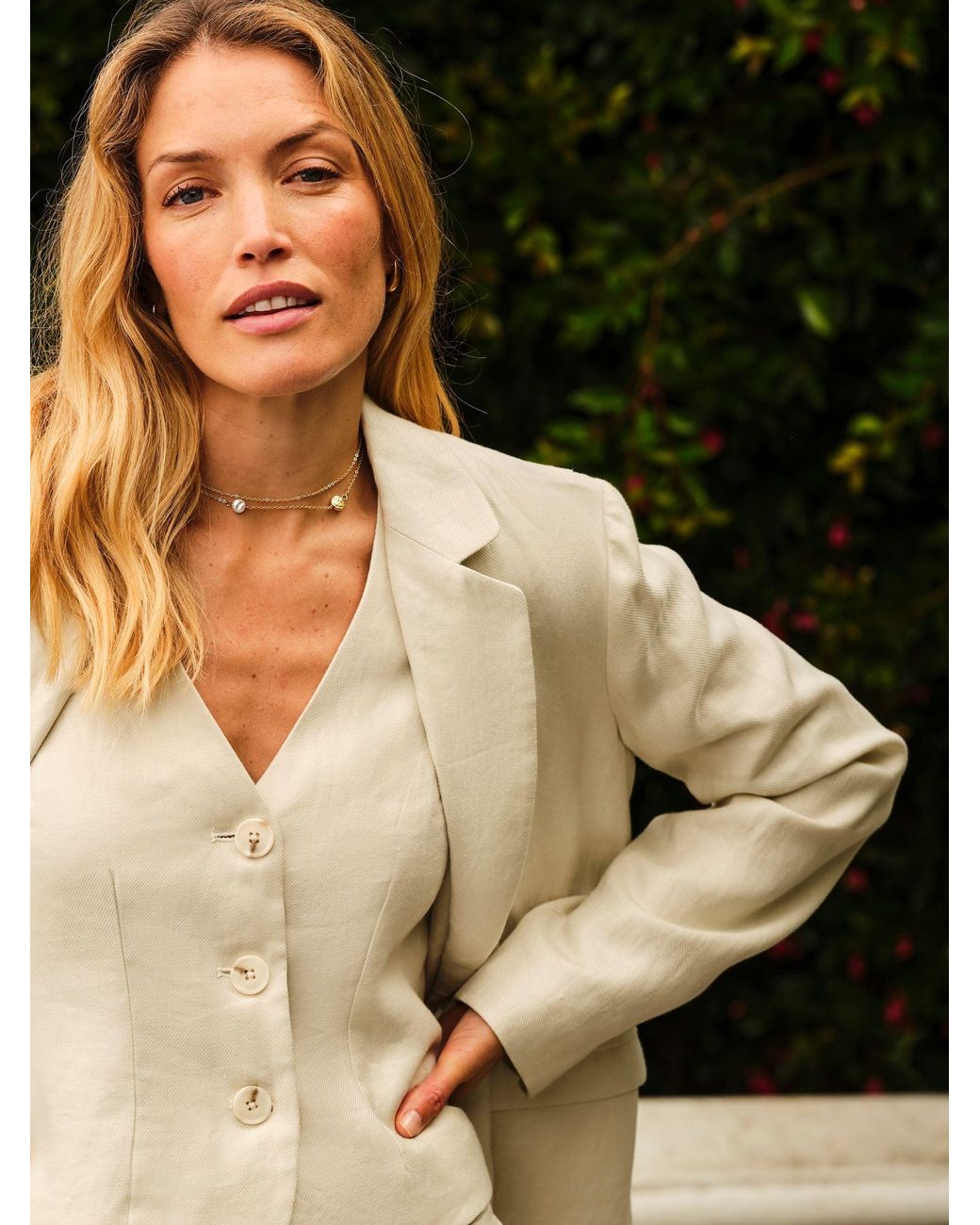 FatFace Natural Lyla Linen Blazer