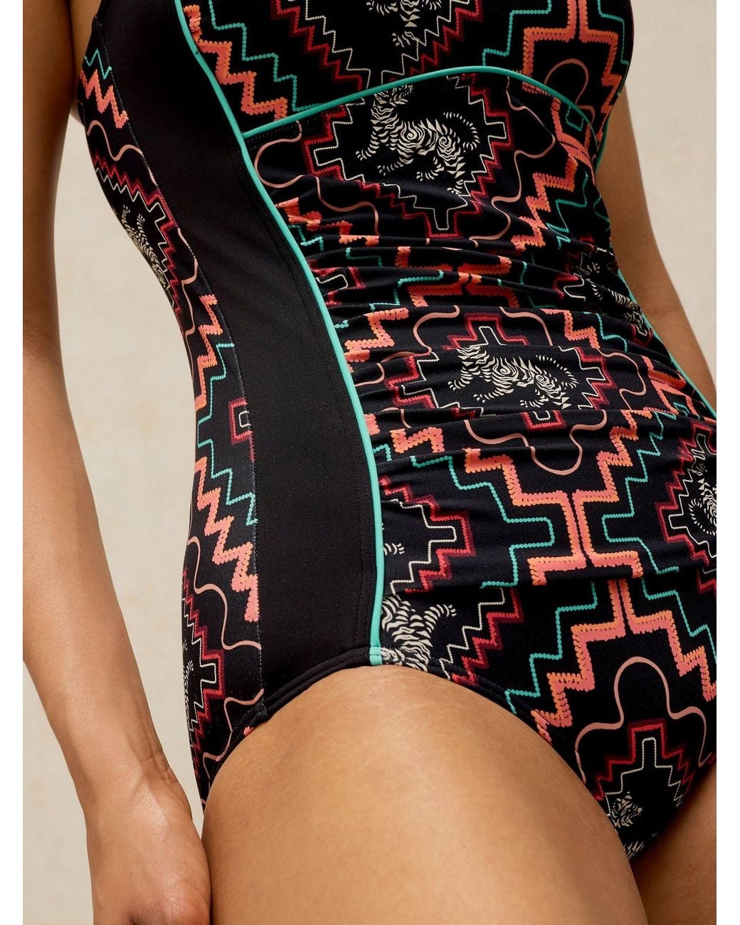 White Stuff Black Geometric Splash Tummy Control Swimsuit
