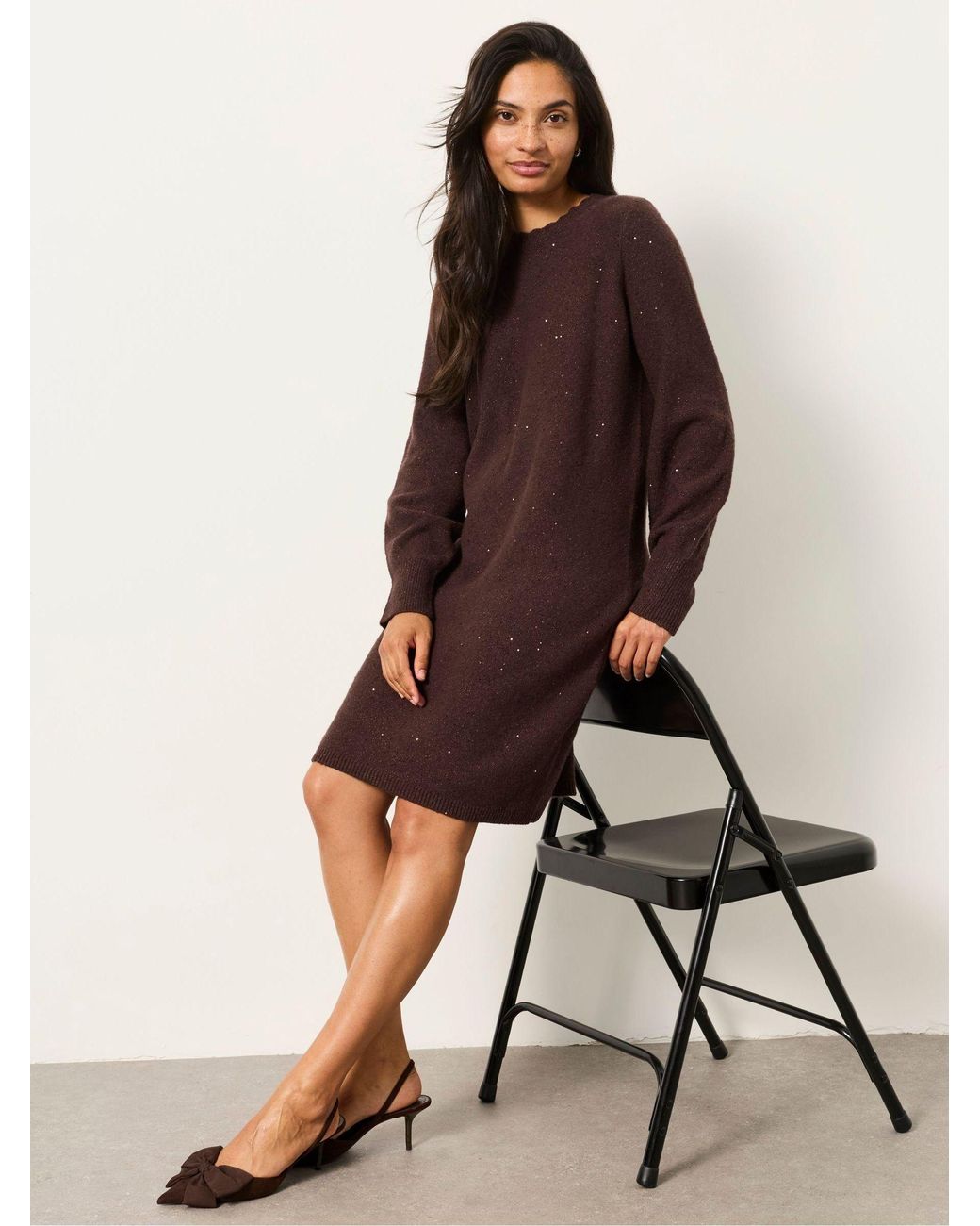 FatFace Brown Skylar Petite Knitted Dress