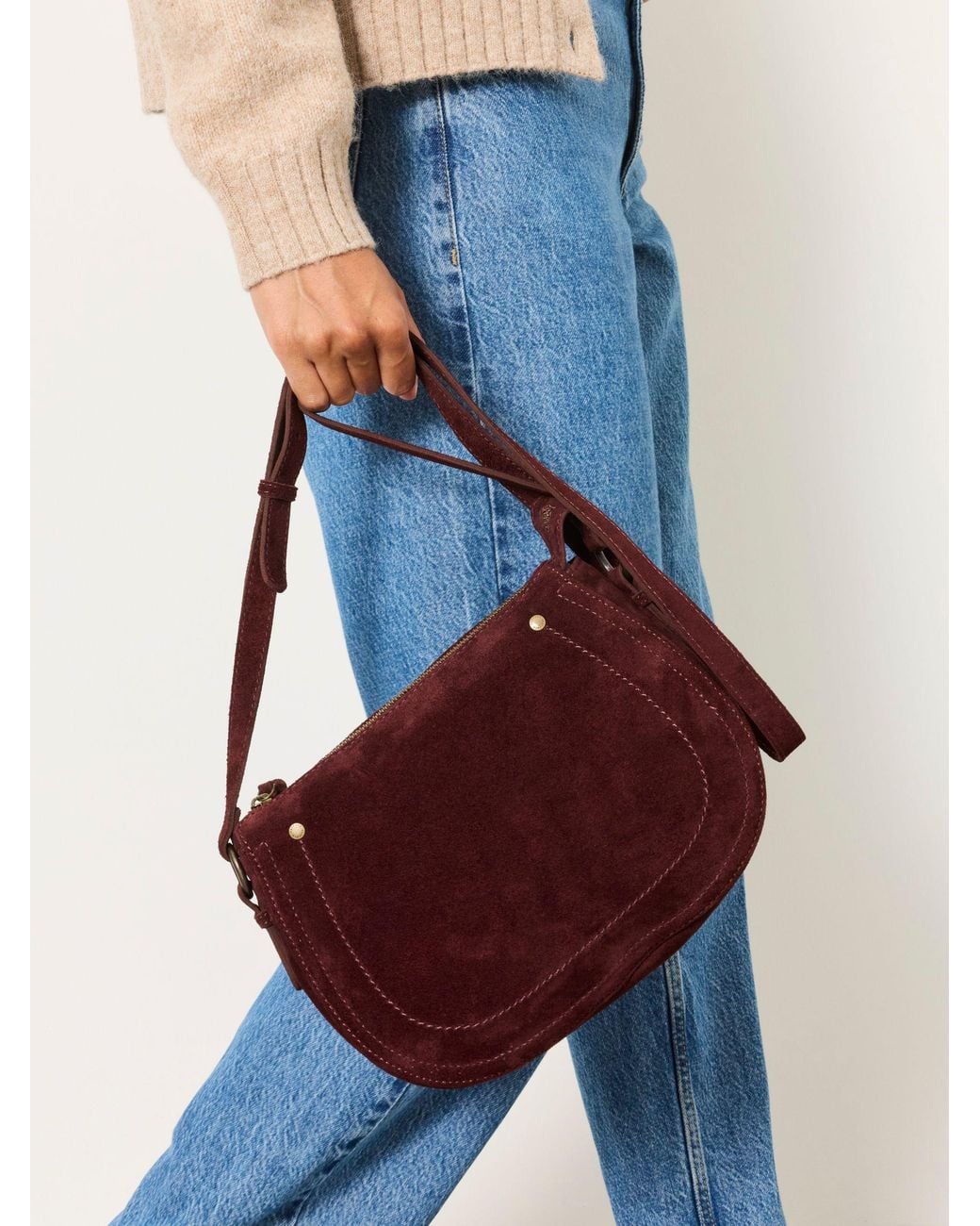 FatFace Red Fatface Burgundy Slouchy Suede Saddle Crossbody Bag