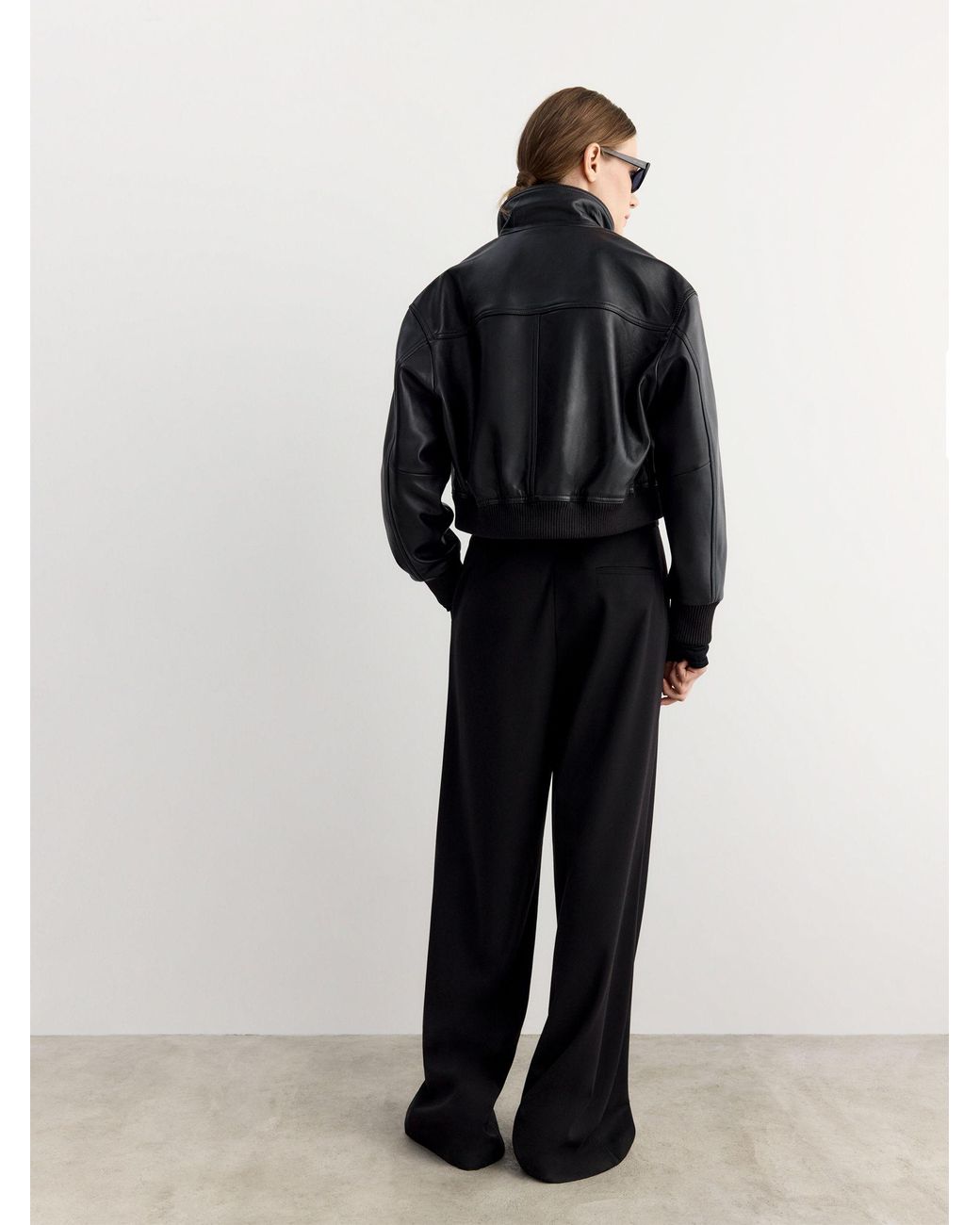 BHOEM Black Real Leather Biker Crop Jacket