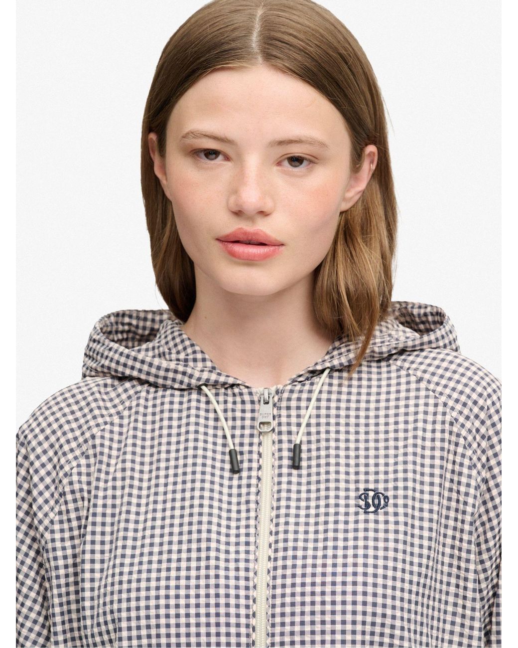 Superdry Gray Soft Gingham Check Raglan Windbreaker Jacket