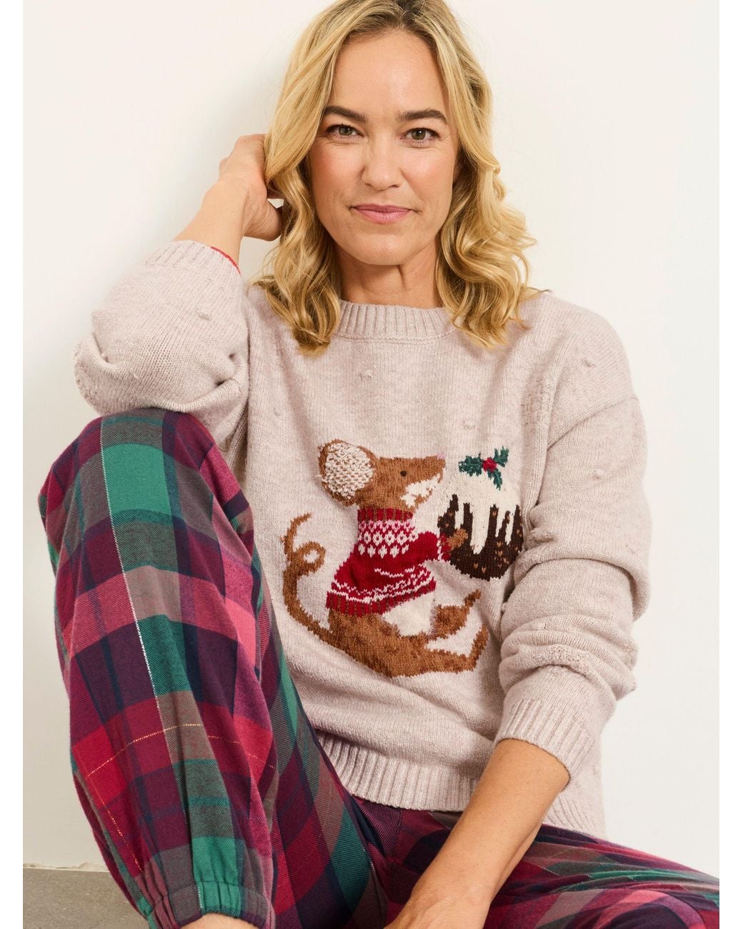 FatFace White Shelter Mouse Pudding Jumper