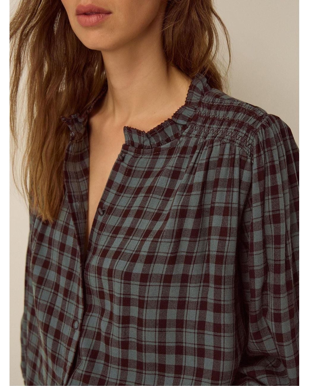 Monsoon Brown Ruby Check Blouse Blue