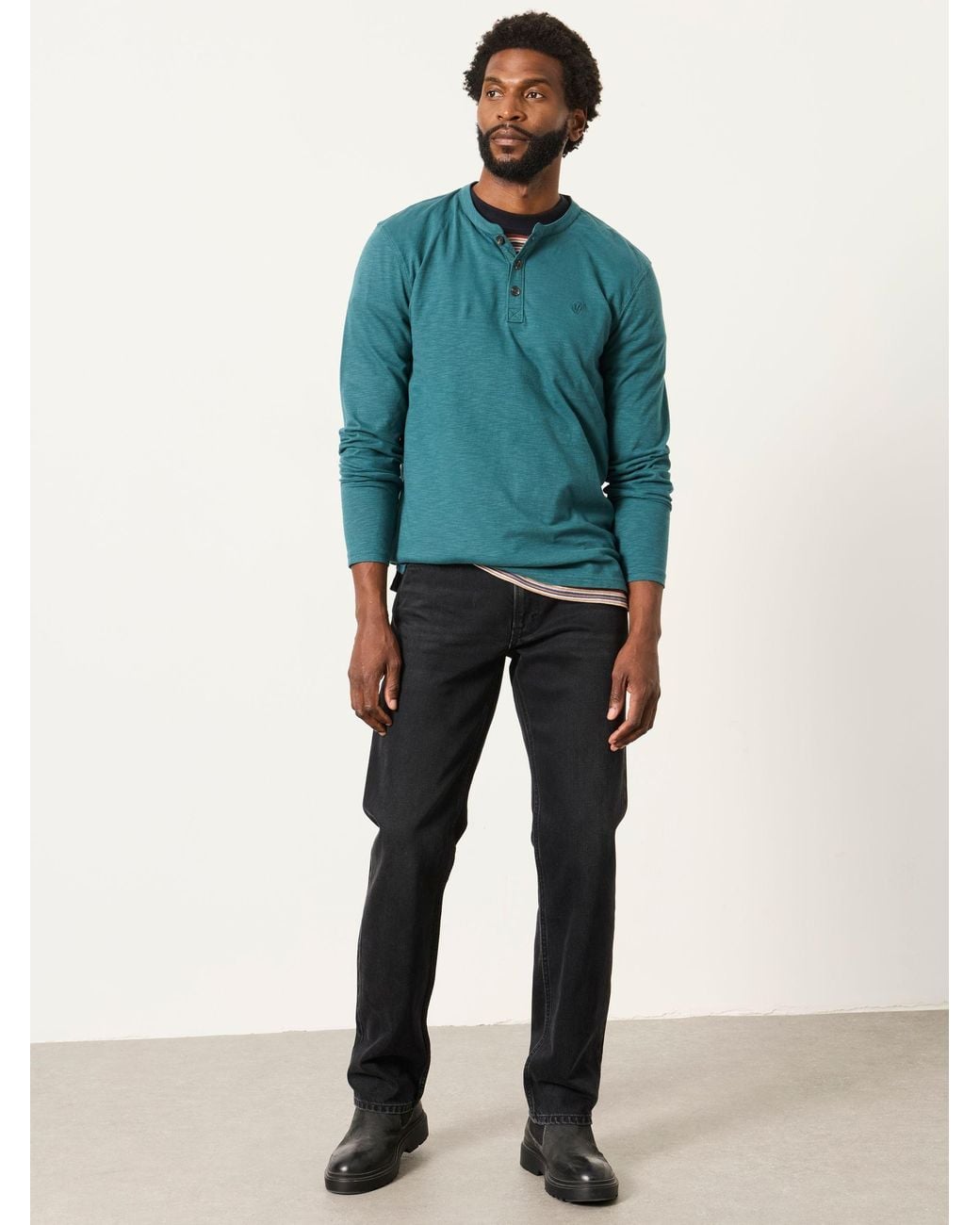 FatFace Blue Woodside Long Sleeve Henley Top for men