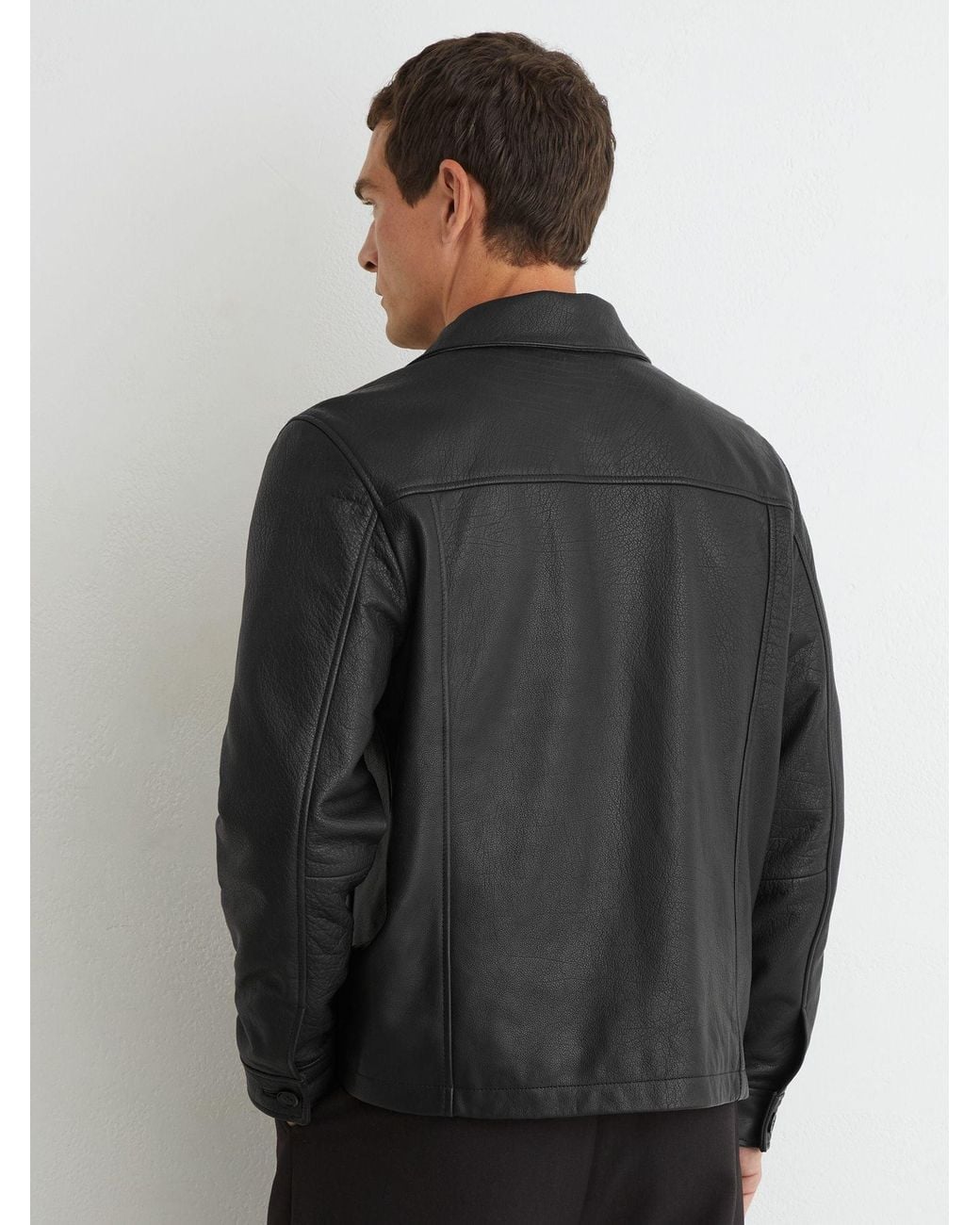 Reiss Black Ortega Leather Collared Zip-Through Jacket for men