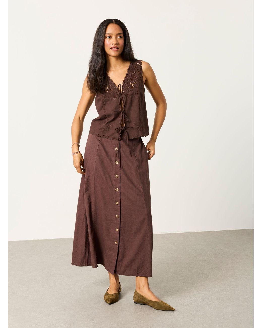 FatFace Brown Becky Petite Embroidered Waistcoat