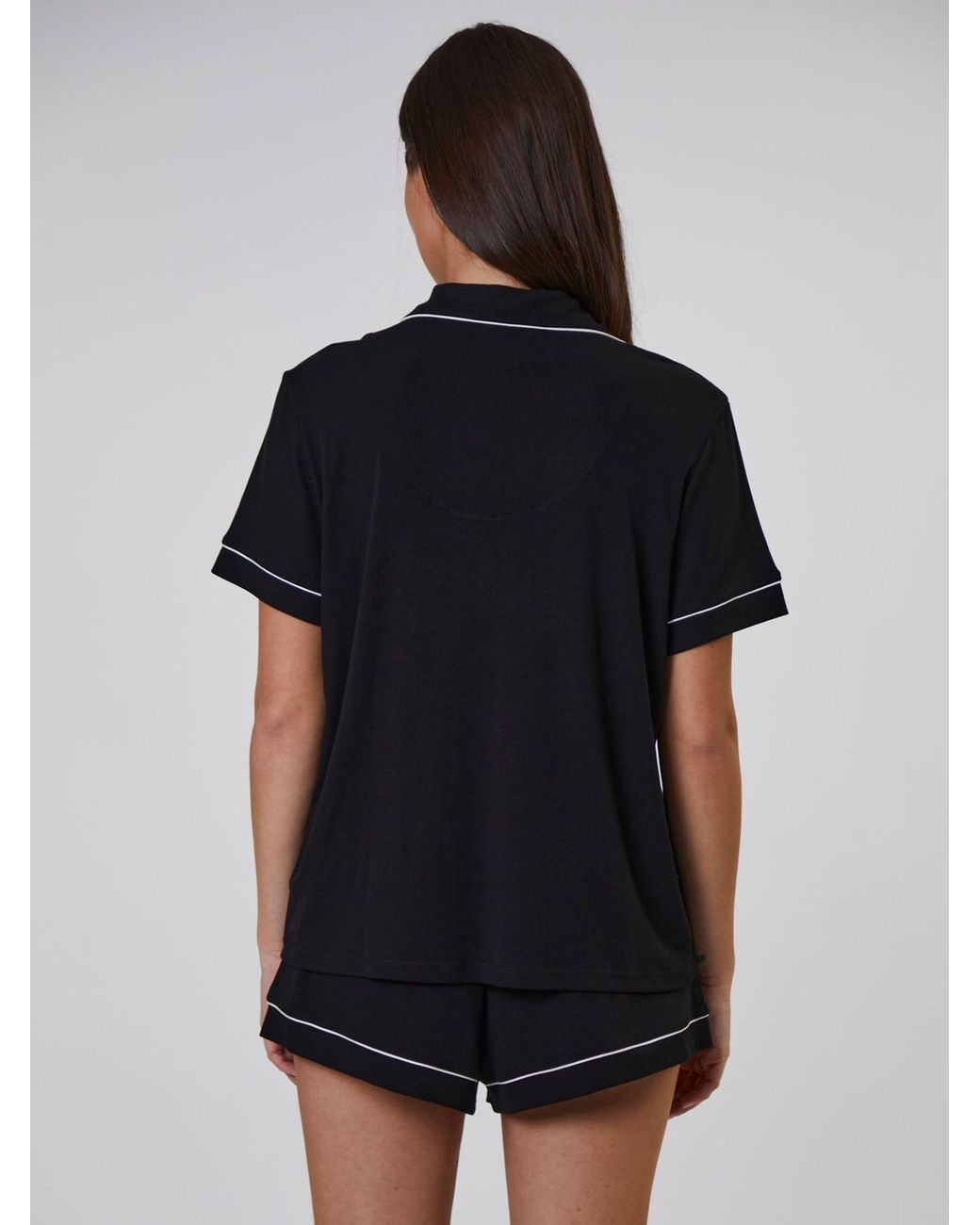 Loungeable Black Trim Soft Rib Short Sleeve Button Through Pyjamas