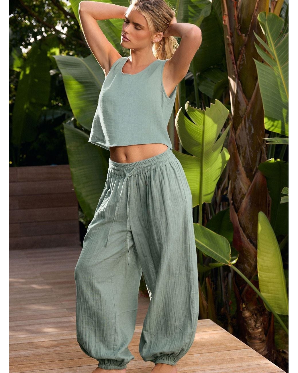 PixieGirl Petite Green Cheesecloth Button Top