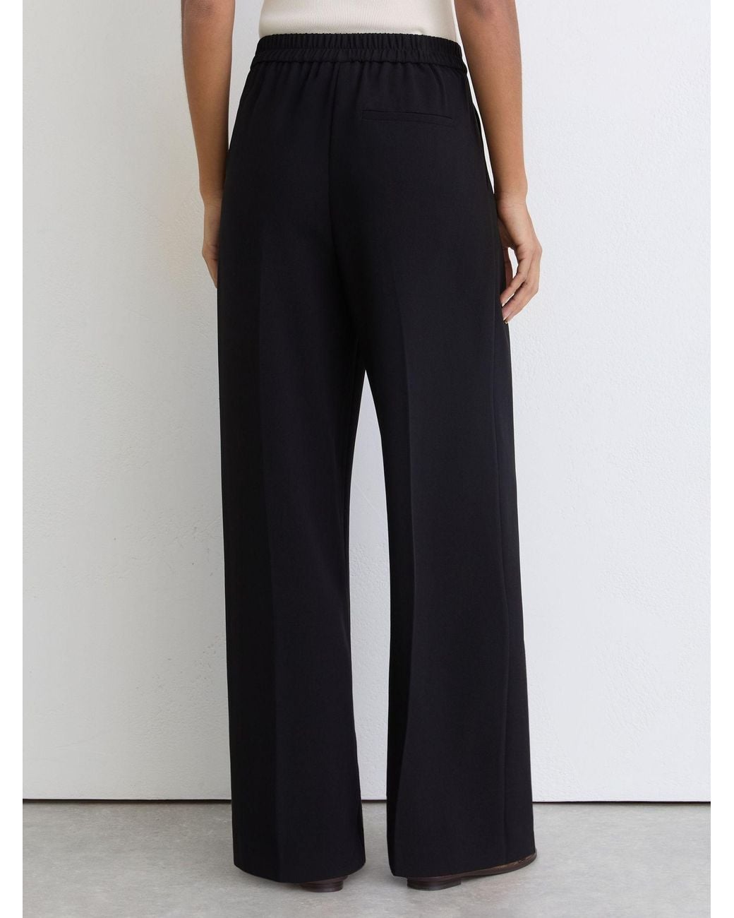 Reiss Black Elasticated-Waist Wide-Leg Twill Trousers