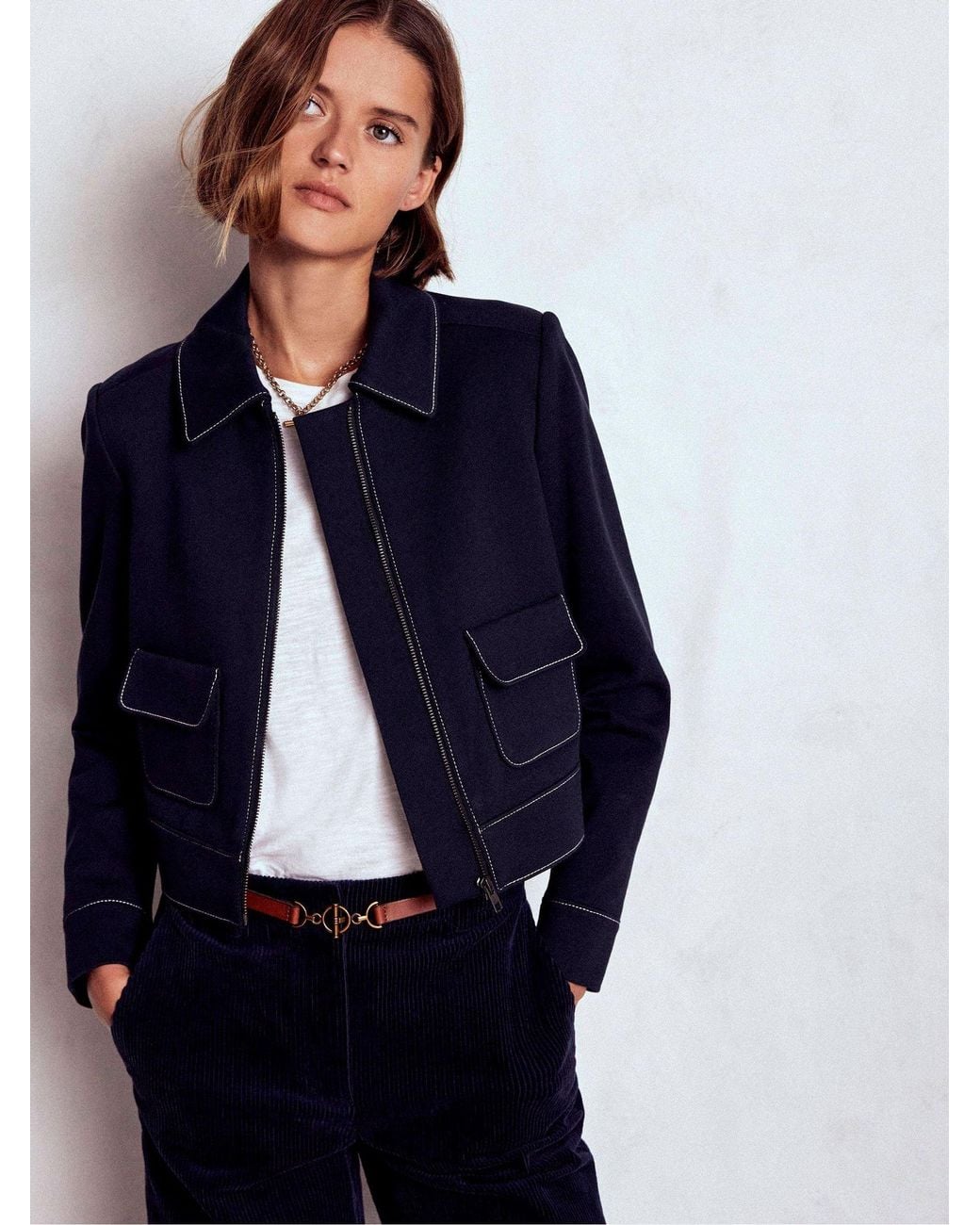 Boden Blue Zip Patch Pocket Jacket